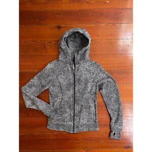 Lululemon Size 4 Full Zip Hooded Jacket Black White Animal Print Thumbholes